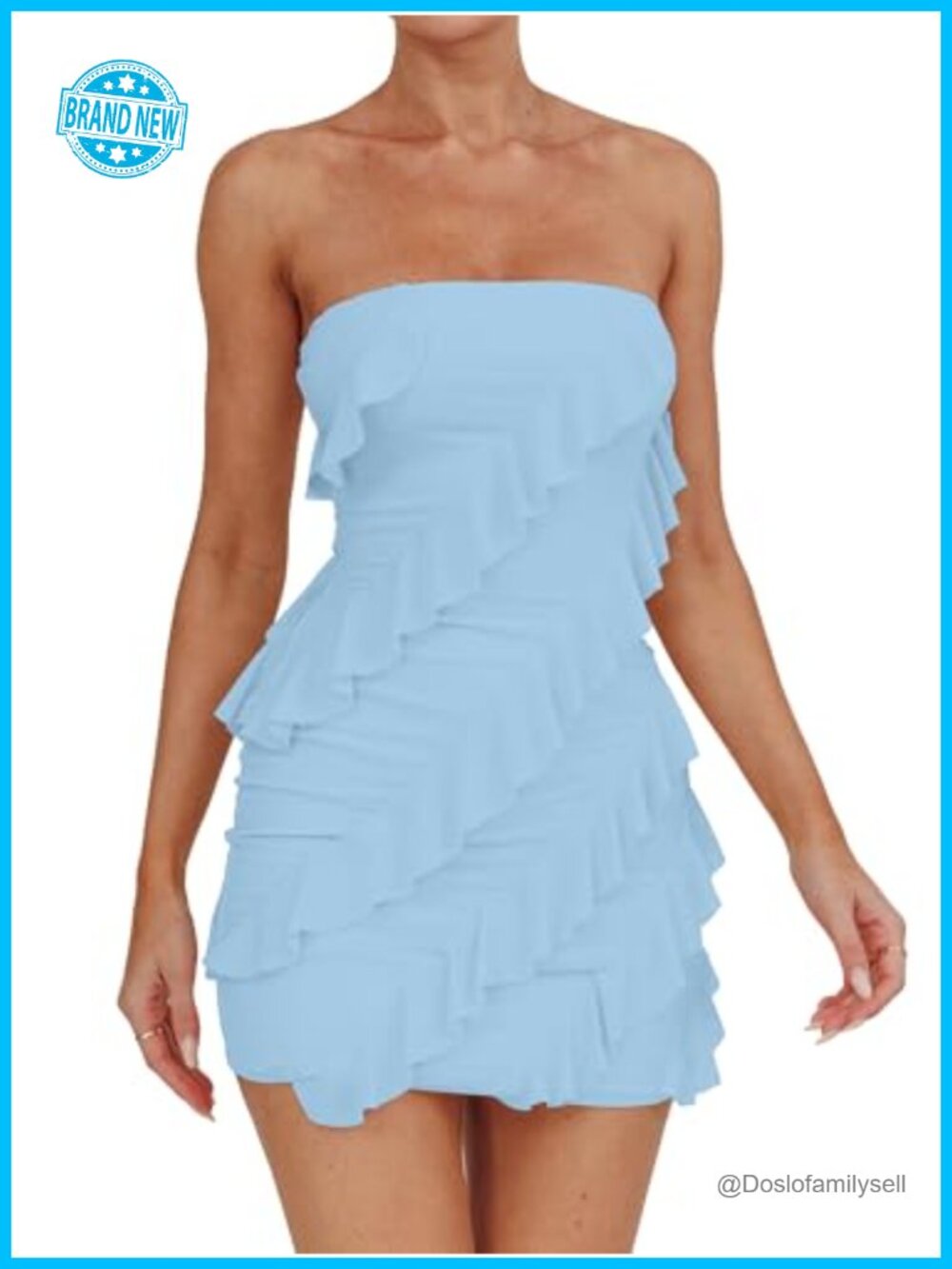 Women's Strapless Ruffle Bodycon Mini Dress Sleeveless Party Club